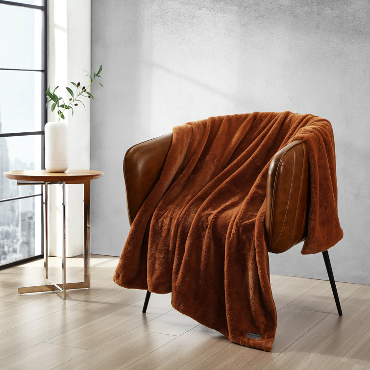 Orange faux fur online throw blanket